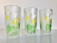 VTG Libbey Anthurium Plant Leaves Frosted Tall Ice Tea Highball Pint Glasses X3