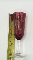 Vintage Glastonbury Lotus Cranberry Flashed Wine Cordial Glass Etched Floral