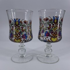 Vintage France Colorful Birds Flowers Glasses Water Wine Stemmed Goblets 2 Gift