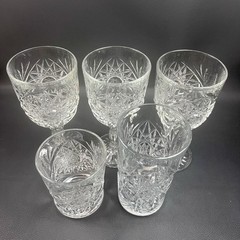 Libbey Hobstar Clear Pressed Glass 3 Stemmed Water Goblets, 1 Tumbler, 1 DOF EUC