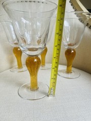 Lot of 4Vintage Large blown Glass flared wine goblets Amber bubble stem XL 14oz