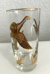 Vintage Libbey Drinking Highball Glasses Gold Embossed Geese Flying . Set of 6.