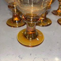 Vintage Libbey Splash Iridescent Amber and Clear Water Goblets Set of 10
