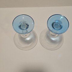 Set of 2 Pier 1 Imports Miniature Martini Cordial Glasses Clear w/ Blue Base 4″