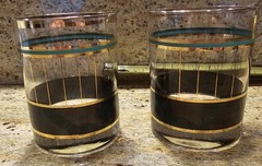 Lot of 2 MCM Culver MALACHITE Green 22k gold Striped Old fashioned Drink Glasses