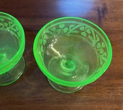 Vintage Hazel Atlas Clover Uranium Glass Sherbet Cups Set Of 2 UV Reactive Mint!