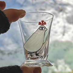 Tapio Wirkkala Iittala 1940s handpainted rooster and chicken shot glasses