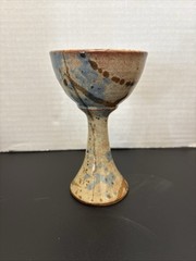 Blue, Tan & Brown Pottery 5.5″ Chalice Goblet