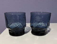 S/4 Libbey Normandy Blue Stone Textured Barware Lowball Vintage MCM Circa 1980’s