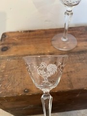 Set of 2 Libbey Chanticleer Rooster Liquor Cocktail Glass Vintage1950s Preowned