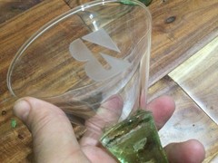 pair Fire and Light Martini Glass Celery 6″ – Signed AND MONOGRAMED «B»