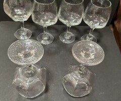 Libbey Chivalry Clear Stemmed 6 Geometric Texture Bowl Wine Glasses Barware 6.5”