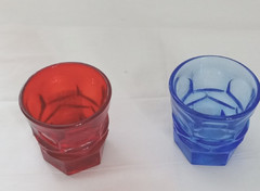 2 Vintage Fostoria Argus Flat Juice Glasses Blue Red Henry Ford Museum HFM