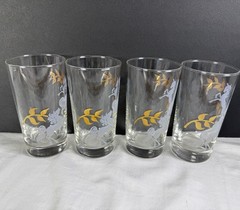 4 MCM Libbey Prancing Colts High Ball Glass 24K Gold Dancing Horses Unicorn EUC