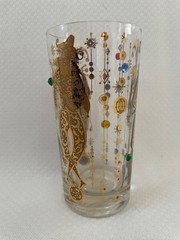 Culver GlassHarlequin Mardi Gras Jester Jeweled Cocktail Highball Glass 1 only