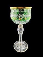 BOHEMIAN MOSER STYLE GREEN CUT-TO-CLEAR GOBLET WITH GOLD GILDING
