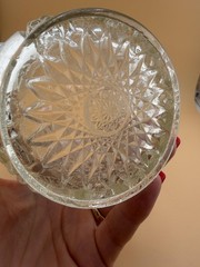 Vintage Unmarked Pressed Glass Tumbler Two Handled Starburst Clear Decorative