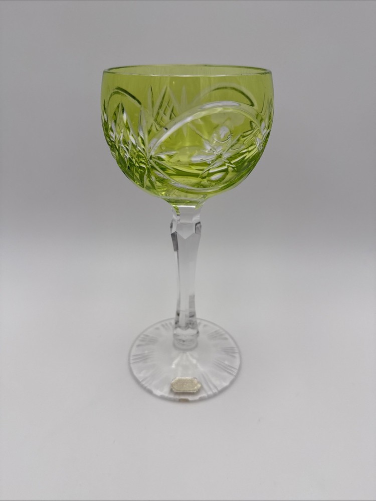NACHTMANN Quatrefoil WINE Hock GLASS GREEN CUT TO CLEAR CRYSTAL BOHEMIAN