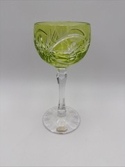 NACHTMANN Quatrefoil WINE Hock GLASS GREEN CUT TO CLEAR CRYSTAL BOHEMIAN