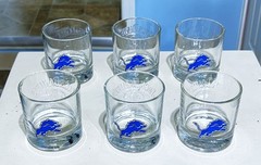 BEAUTIFUL LOT OF ( 6 ) DETROIT LIONS JACK DANIELS OLD #7 BRAND WHISKEY GLASSES