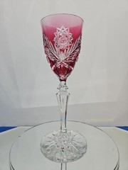 RARE WINE GLASS American Brilliant Period Cranberry Cut to clear Bergen Bermuda