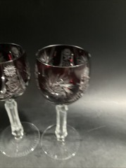 2 TWO AJKA Crystal ALBRACCA Lead Crystal Dark Ruby Red Wine Glass 7″ Pinwheel
