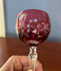 VTG CRANBERRY CUT TO CLEAR GERMAN CRYSTAL WINE GLASS CUT STEM EC LAUSITZER?