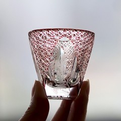 Lasering Chinese Style Hand Cut To Clear Red Sake/Shot Glass For Spirits 1oz
