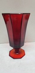 8 INDEPENDENCE GLASS CO RED OCTAGONAL WINE GLASS GOBLETS 6″