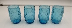 Vintage Anchor Hocking Madrid Aqua Blue Diamond Quilted Juice Tumblers (4) 3.75”