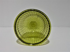 Bullicante Art Glass Chalice Goblet Avocado Green Clear Stem Blown Glass