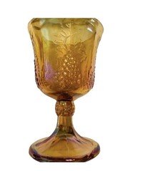 Vintage Indiana Glass Iridescent Amber «Harvest Grape» Goblet 5” Marigold