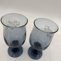 2- Pfaltzgraff Yorktowne Blue Etched Water Wine Goblets Retired Signed USA J2