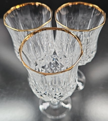 3 Cristal D’Arques Longchamp Gold Water Goblets Set Vintage Crystal Home Bar Lot