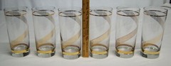 Vtg MCM Set of 6 Glass 14oz Tumblers w/Gold Swirl Trim Detail Granny’s Kitchen