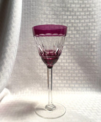 VAL ST LAMBERT WINE GLASS AMETHYST PURPLE CUT TO CLEAR CRYSTAL BOHEMIAN SIGNED