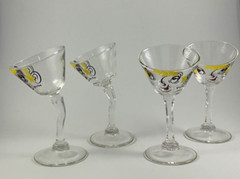Vtg MCM Gay Fad Tipsy Martini Glasses Qty 4 1950s