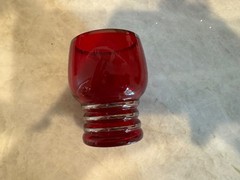 7 Ruby Red Imperial Glass Shaeffer 2.5″ Shot Glasses 1930’s Platinum Trim