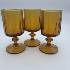 Colony Glass Nouveau Set of 3 MCM Footed Amber Wine Water Goblets 5 1/2” Vintage