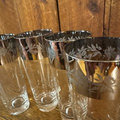 (4) Beautiful VTG Dorothy Thorpe Silver Rim Tumblers Glasses with Flowers Design