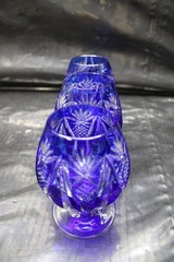 Vintage Set of 3 Bohemian Crystal Cobalt Blue Cut to Clear Brandy Snifters