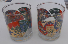 Pair of Gump’s, San Francisco Double Old Fashioned Glasses with Japanese Fans