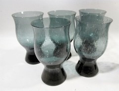 Midcentury Tiny Bubble Glass Peacock Blue 5 Beer Glasses Tumblers