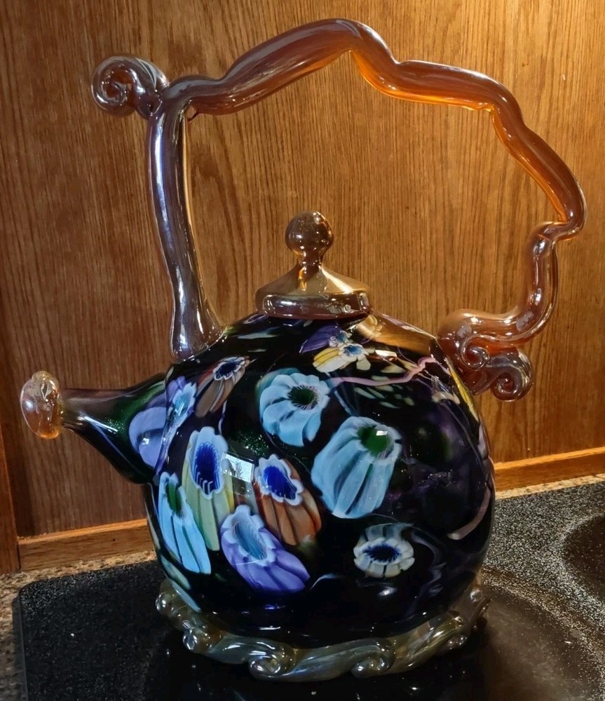 Original Paul Counts Murano Style Millefiori California Art Glass Teapot Signed