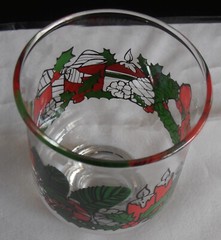 Set of 5 Christmas Holiday Footed 10 oz Libbey Glass Tumblers Holly Design