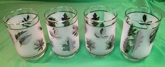 Vtg 4 Mid Century Modern Libbey Frosted Silver Leaf Short Glasses Oak Maple EUC