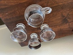 3 Mid Century Silver Band Rim Juice and Creamer Glass Set Dorothy Thorpe 4oz