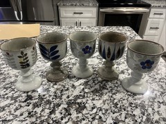 5pc RARE Modernist Art Otagiri Handcrafted Stoneware Wine Goblets Chalices 5.5”
