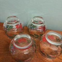 Libbey Glass Christmas Holly Berry Ivy Now Set 4 Roly Poly Old Fashioned