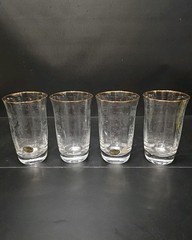 Bohemia Czechoslovakia Crystal Etched Gold Rim Highball Glasses Set of 4